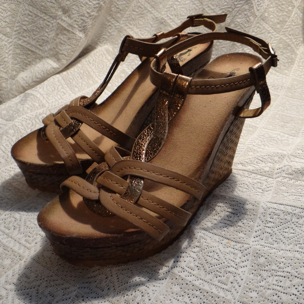 Corky's Brown/Copper Wedge Sandals 8-9 (B5)